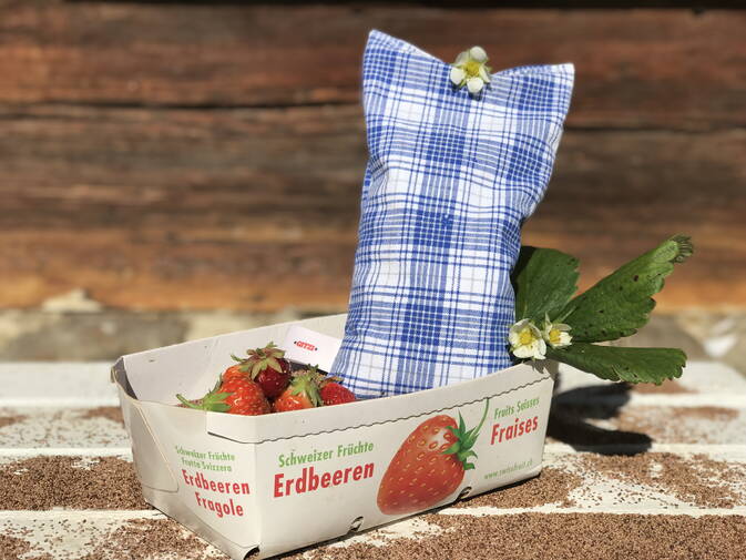 Wellness Säckli aus antikem Bauernleinen mit getrockneten Erdbeerkernen