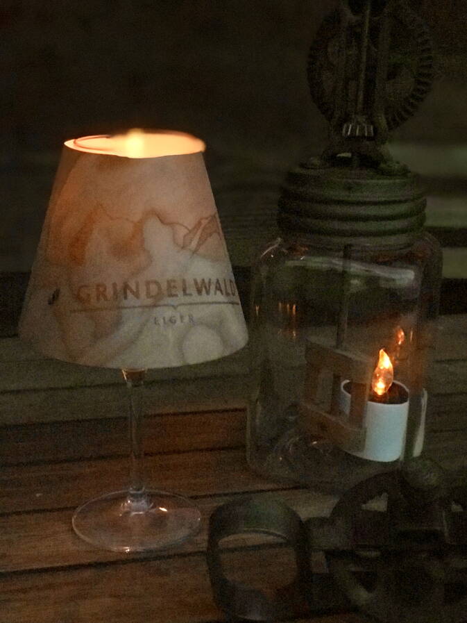 Grindelwald Windlicht aus Kirschbaumholz + Weinglas