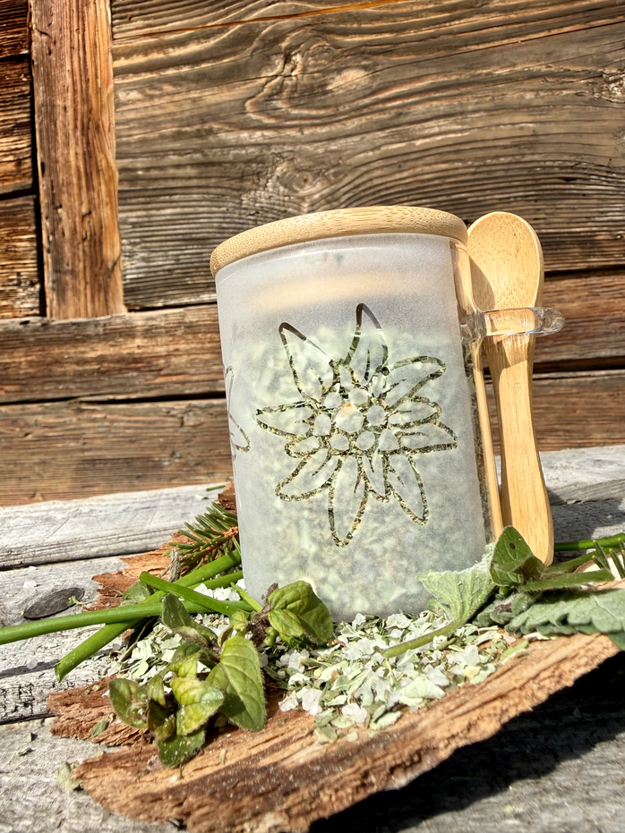 Sandgestrahltes Gewüruzglas Edelweiss