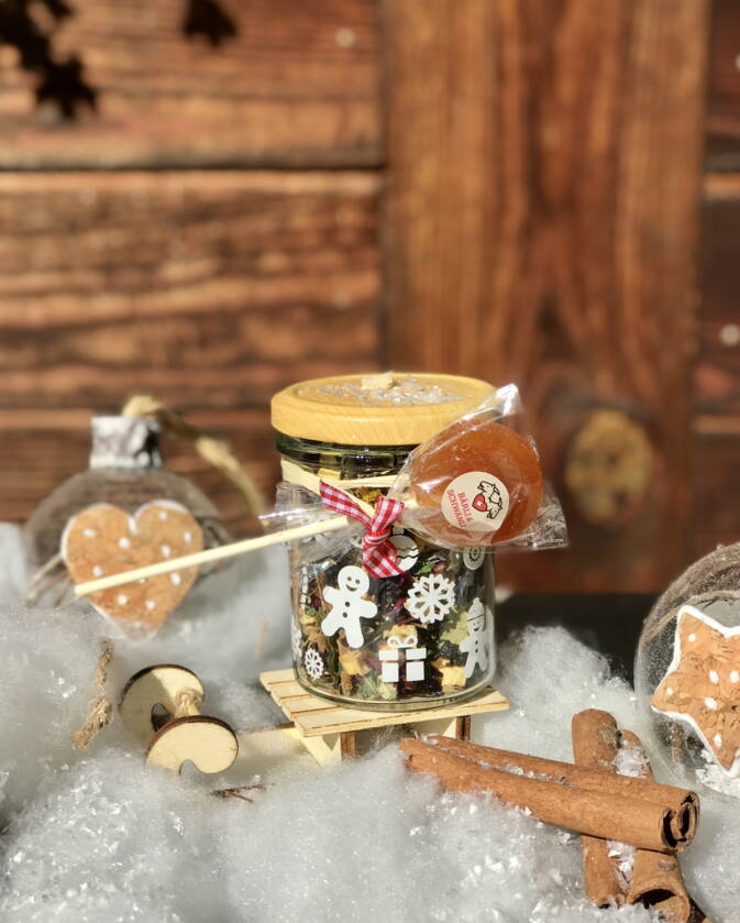 Bio Weihnachtstee im Glas mit Honig Lolli Bio Weihnachtstee im Glas mit Honig Lolli