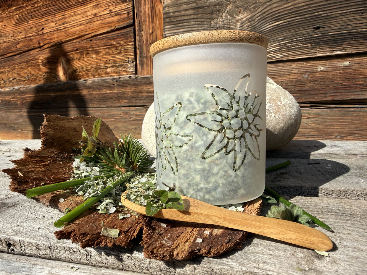 Sandgestrahltes Gewüruzglas Edelweiss