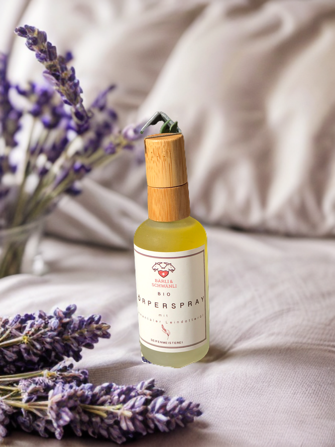 »Bio Lavendel Körperspray«,100 ml Glasflasche mit Holzdeckel »Bio Lavendel Körperspray«,100 ml Glasflasche mit Holzdeckel