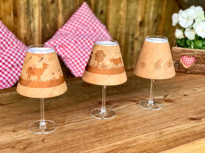 Holz Windlichter Kirschholz oder Birkenholz3 Motivemit Weinglas